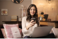 a lady working online